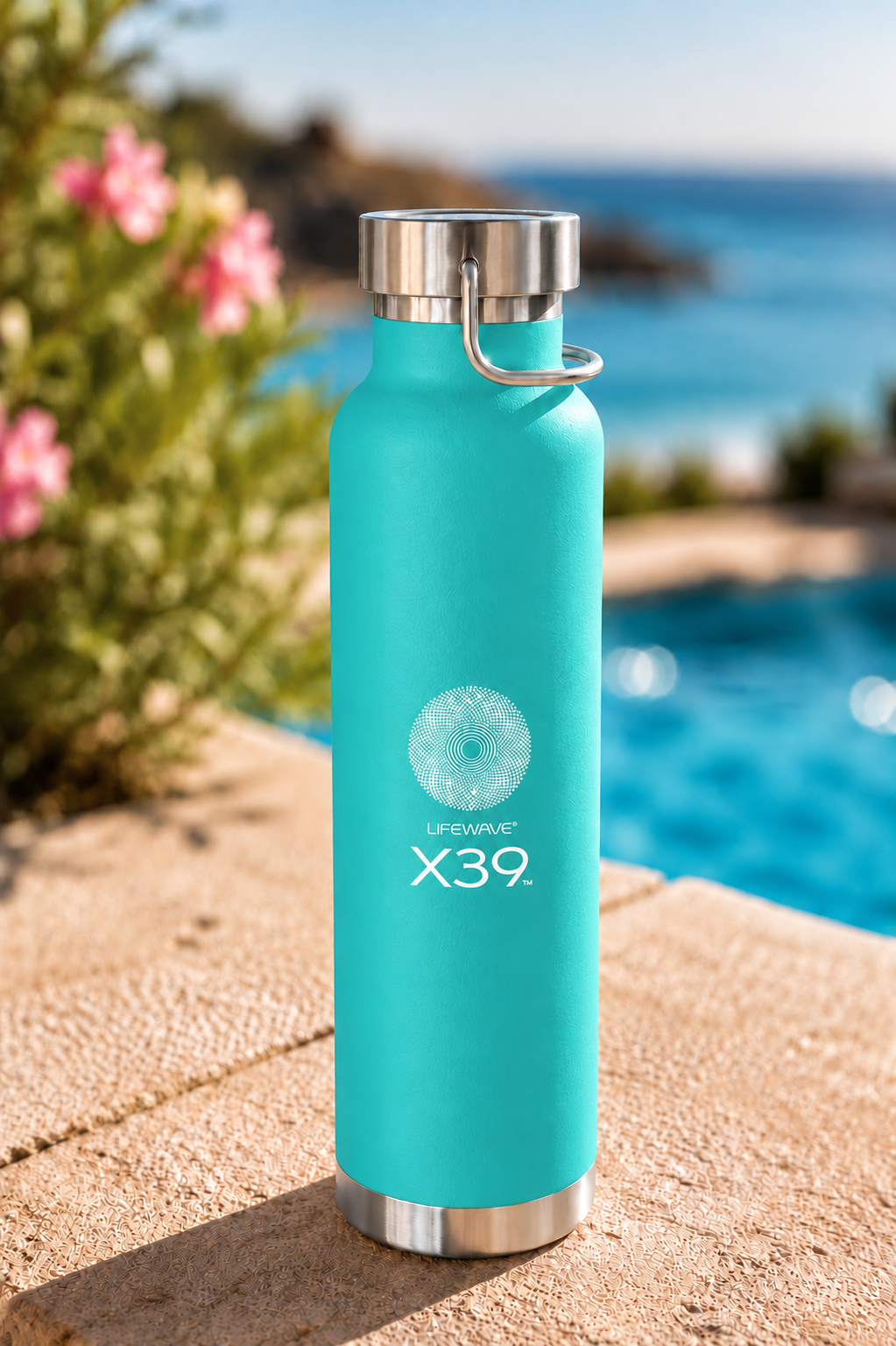 X39 Copper Vacuum Insulated Water Bottle. Powered by Light. Be the Light. Share the Light. White X39 Logo - 22 oz - Image 2