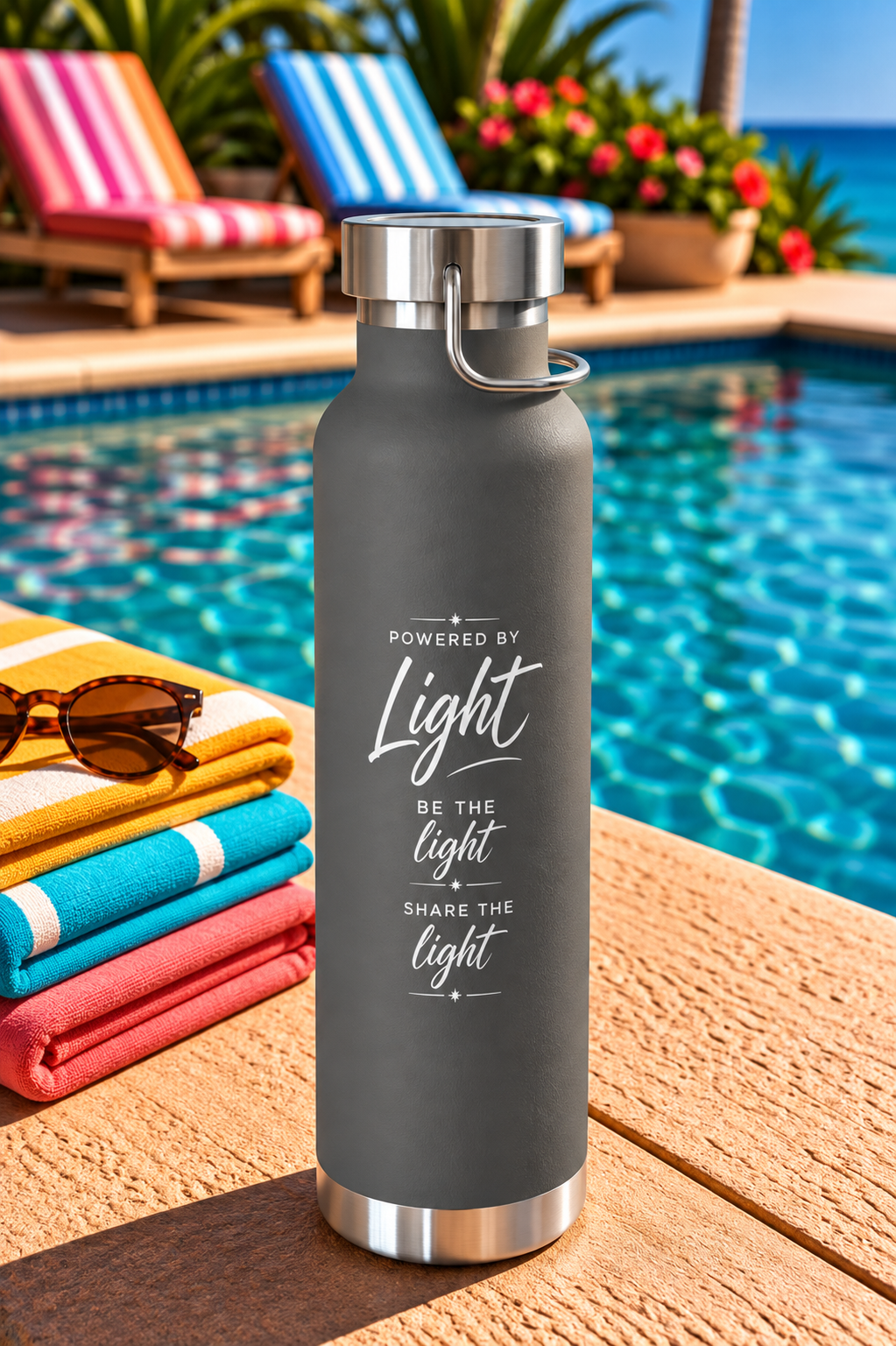 X39 Copper Vacuum Insulated Water Bottle. Powered by Light. Be the Light. Share the Light. White X39 Logo - 22 oz - Image 10