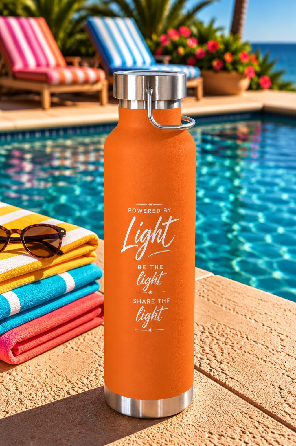 X39 Copper Vacuum Insulated Water Bottle. Powered by Light. Be the Light. Share the Light. White X39 Logo - 22 oz - Image 15