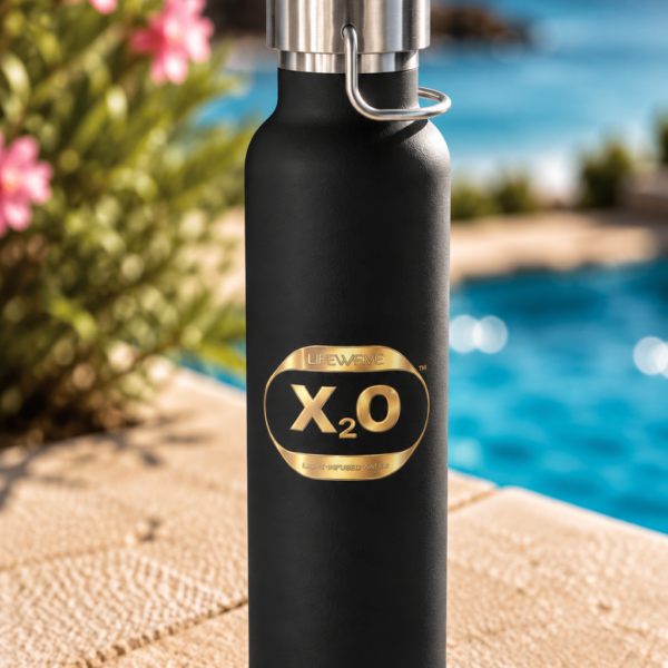 Lifewave X20 Copper Vacuum Insulated Water Bottle. Powered by Light. Gold X20 Logo - 22 oz