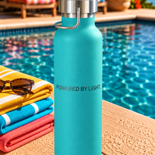 Lifewave X20 Copper Vacuum Insulated Water Bottle. Powered by Light. Black X20 Logo - 22 oz
