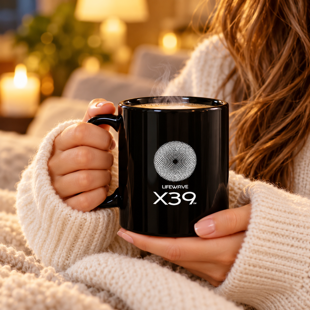 Lifewave X39 Ceramic Mug. Powered by Light. Be the Light. Share the Light. White X39 Logo - 11 oz - Image 3