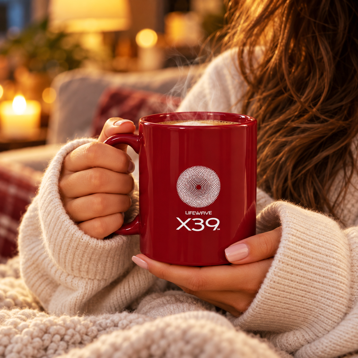 Lifewave X39 Ceramic Mug. Powered by Light. Be the Light. Share the Light. White X39 Logo - 11 oz