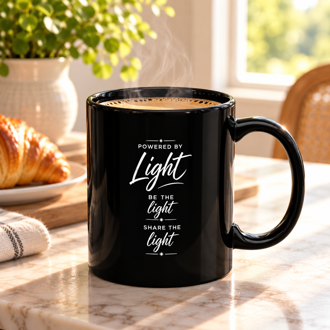 Lifewave X39 Ceramic Mug. Powered by Light. Be the Light. Share the Light. White X39 Logo - 11 oz - Image 4