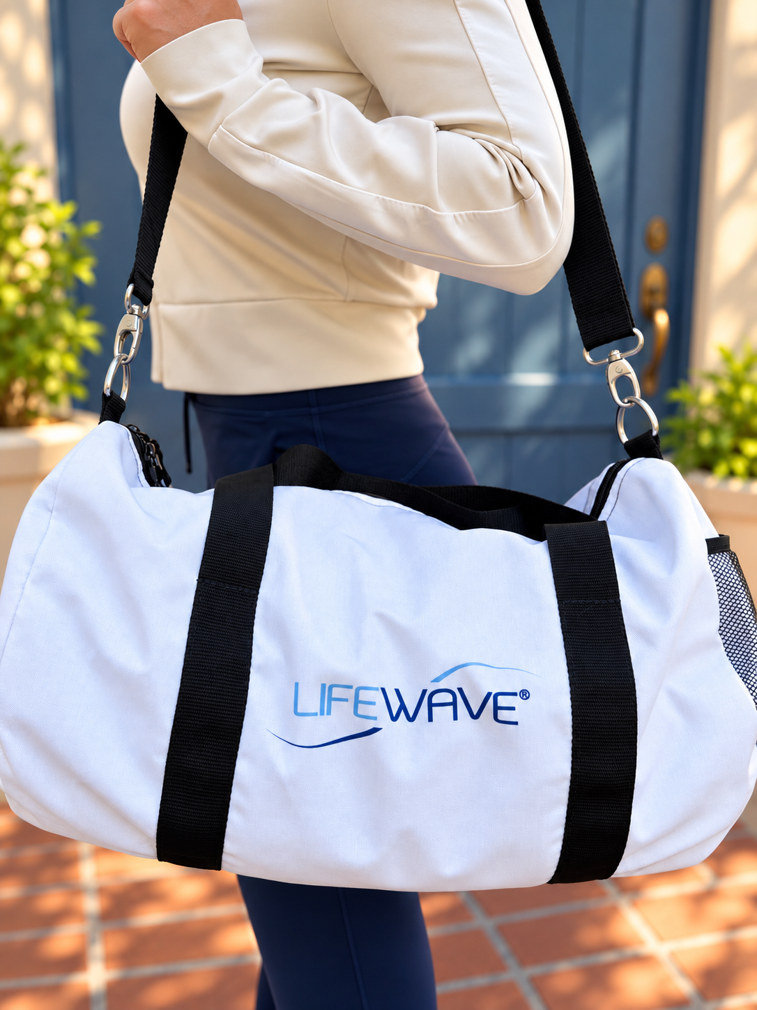 Lifewave X39 Duffel Bag. Sport Gym Bag. Powered by Light - White